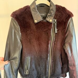 Mackage Burgundy ombre rabbit fur and lambskin leather moto jacket. Size Medium